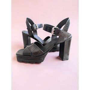 THE KOOPLES Black Leather Platform Sandals Heels Size 39 / US 9